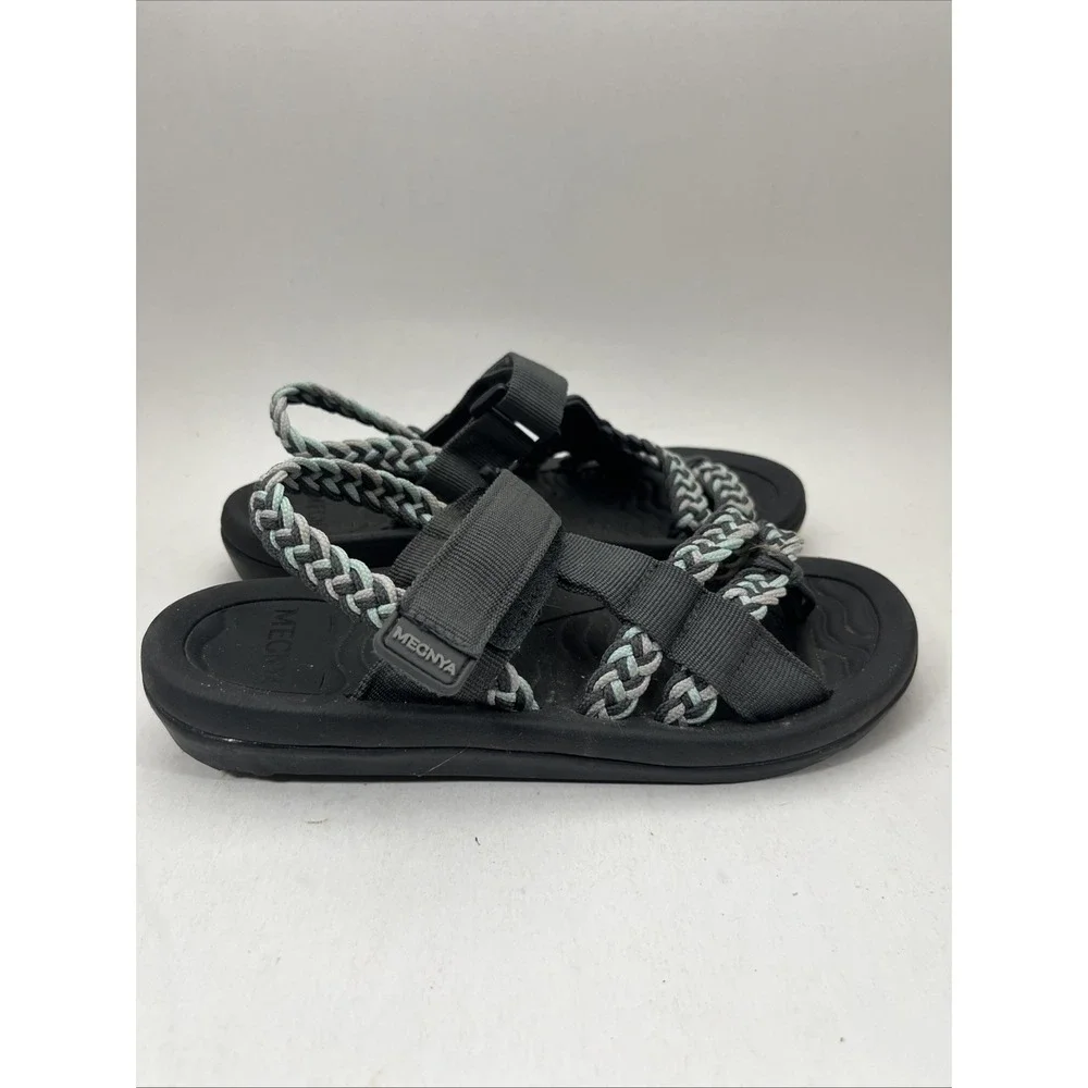 MEGNYA Women's Braided Strap Comfort Sandals Black Aqua Gray Size 7